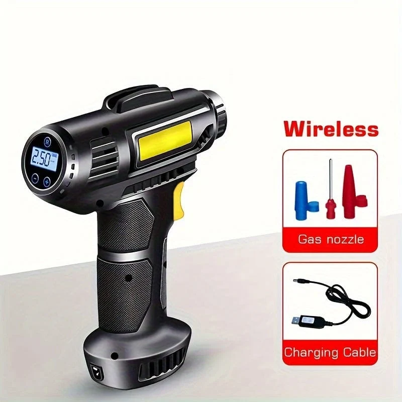 120 W tragbarer Auto-Luftkompressor, kabellose tragbare elektrische Auto-Luftpumpe, Auto-Reifenfüller mit LED-Licht für Auto