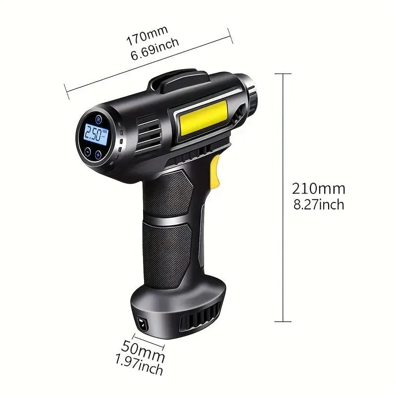 120 W tragbarer Auto-Luftkompressor, kabellose tragbare elektrische Auto-Luftpumpe, Auto-Reifenfüller mit LED-Licht für Auto
