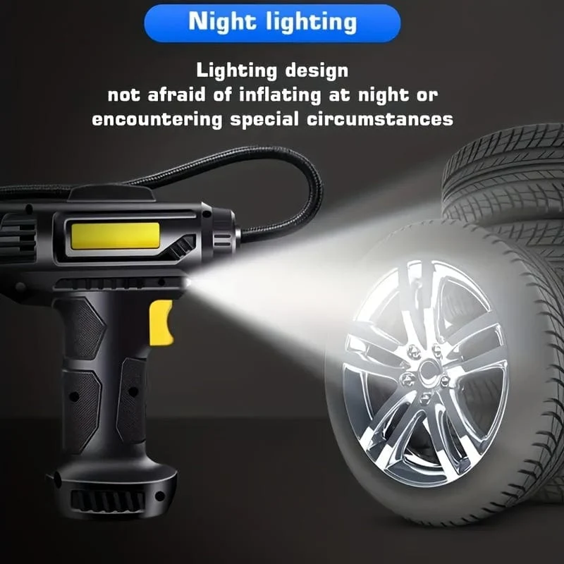 120 W tragbarer Auto-Luftkompressor, kabellose tragbare elektrische Auto-Luftpumpe, Auto-Reifenfüller mit LED-Licht für Auto
