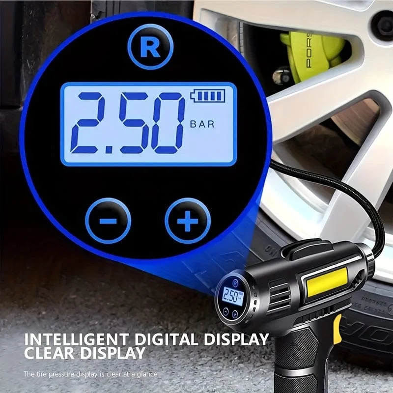 120 W tragbarer Auto-Luftkompressor, kabellose tragbare elektrische Auto-Luftpumpe, Auto-Reifenfüller mit LED-Licht für Auto