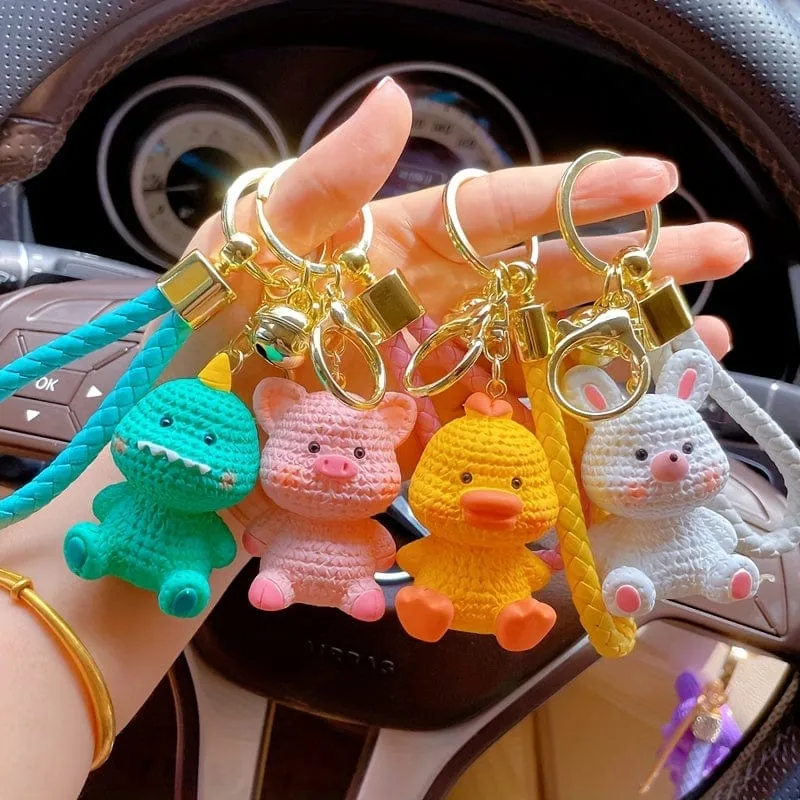 1 Stück süßer Cartoon-Tier-Schlüsselanhänger aus Kunstharz, Anime-Hase, Schwein-Dinosaurier-Schlüsselanhänger, Taschenanhänger, Auto-Schlüsselanhänger, Autozubehör, Geschenke
