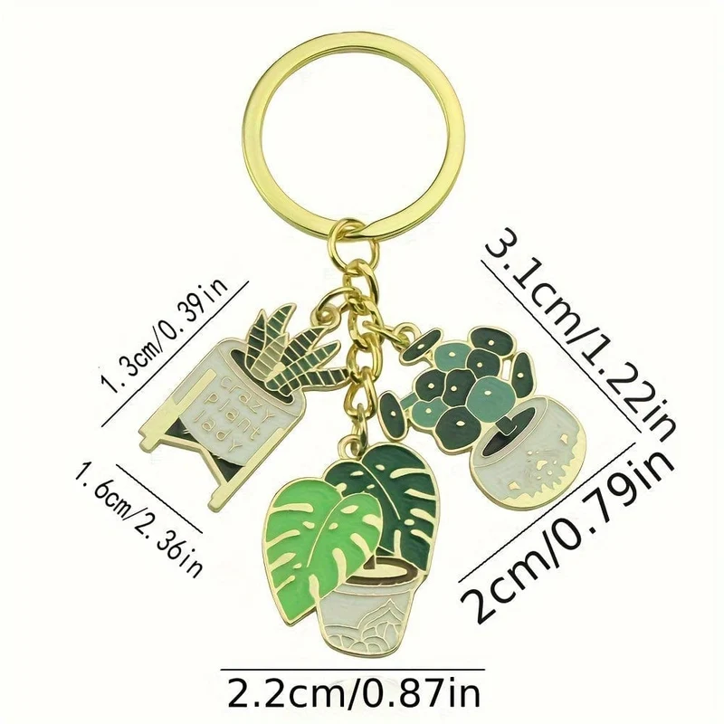 1 Stück grüne Pflanzen, frische und süße Sukkulente und Topf, Auto-Schlüsselanhänger mit Zinklegierungsglasur, Anhänger für Männer und Frauen, kleine Geschenke für Freundin und Familie