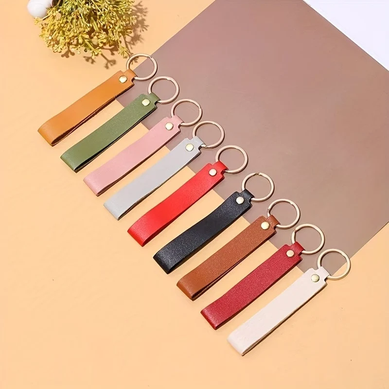 9 Stück passender reiner farbiger PU-Leder-Schlüsselanhänger, Handschlaufe, Taschenanhänger, Puppen-Lanyard, modischer Paar-Auto-Schlüsselanhänger