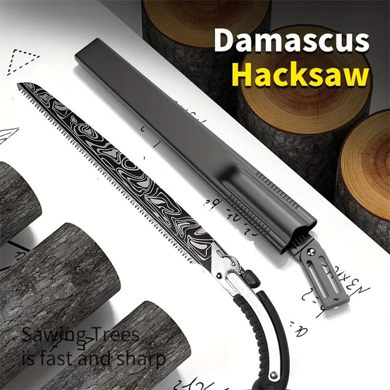 1 Stück, Damaskus-Taillensäge, Bügelsäge, Handwerkzeuge, Holzbearbeitungswerkzeuge, Zimmermannsband, Haushalt, kleiner Handgarten, Obstbaum, Outdoor-Logg für Gartenwerkzeug (mit Koffer)