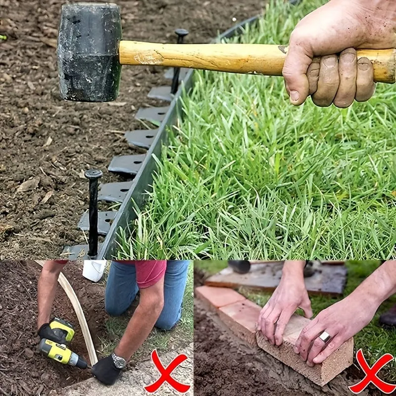 1 Stück, 196.85 Zoll, feste Gartenbarriere, Rasen, Gras, Kunststoffkanten, Landschaftsrand, mit 15 Verankerungsstiften, einfach zu installierende Rasenkante