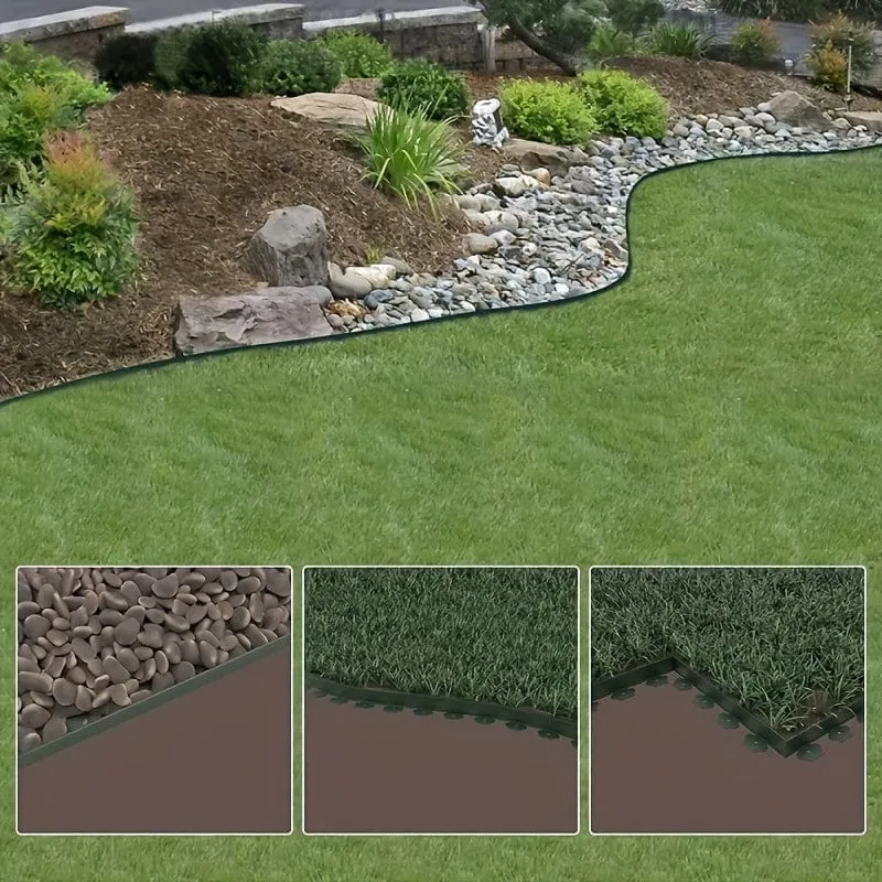 1 Stück, 196.85 Zoll, feste Gartenbarriere, Rasen, Gras, Kunststoffkanten, Landschaftsrand, mit 15 Verankerungsstiften, einfach zu installierende Rasenkante
