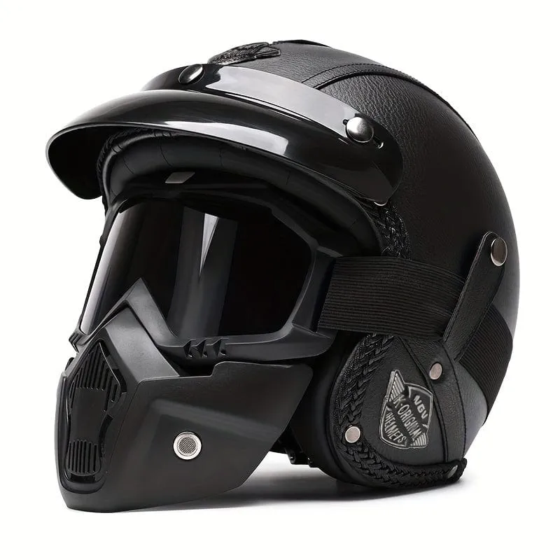 Kunstleder Retro Motorradhelm 4/3 Halbhelm Motorrad Elektromotorrad Four Seasons Universal 3C Safety Certified Helm