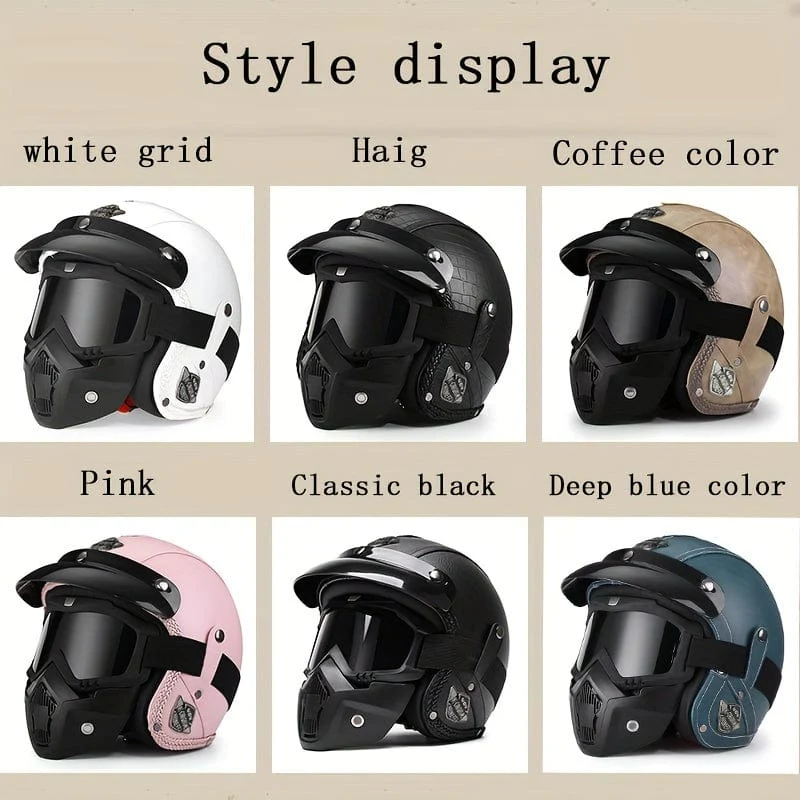 Kunstleder Retro Motorradhelm 4/3 Halbhelm Motorrad Elektromotorrad Four Seasons Universal 3C Safety Certified Helm