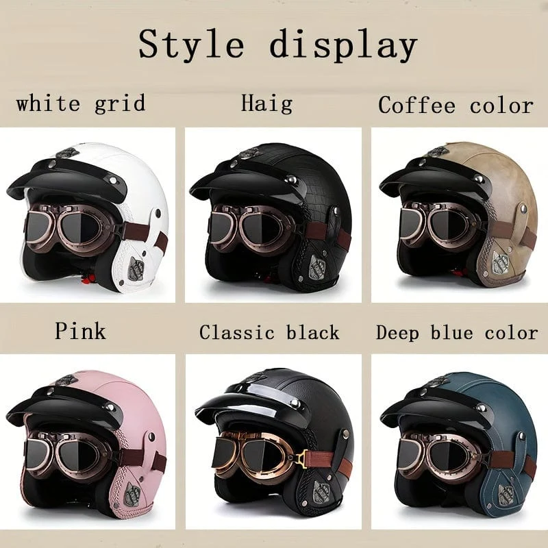 Kunstleder Retro Motorradhelm 4/3 Halbhelm Motorrad Elektromotorrad Four Seasons Universal 3C Safety Certified Helm