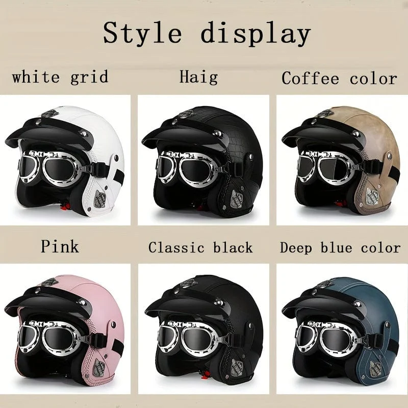 Kunstleder Retro Motorradhelm 4/3 Halbhelm Motorrad Elektromotorrad Four Seasons Universal 3C Safety Certified Helm