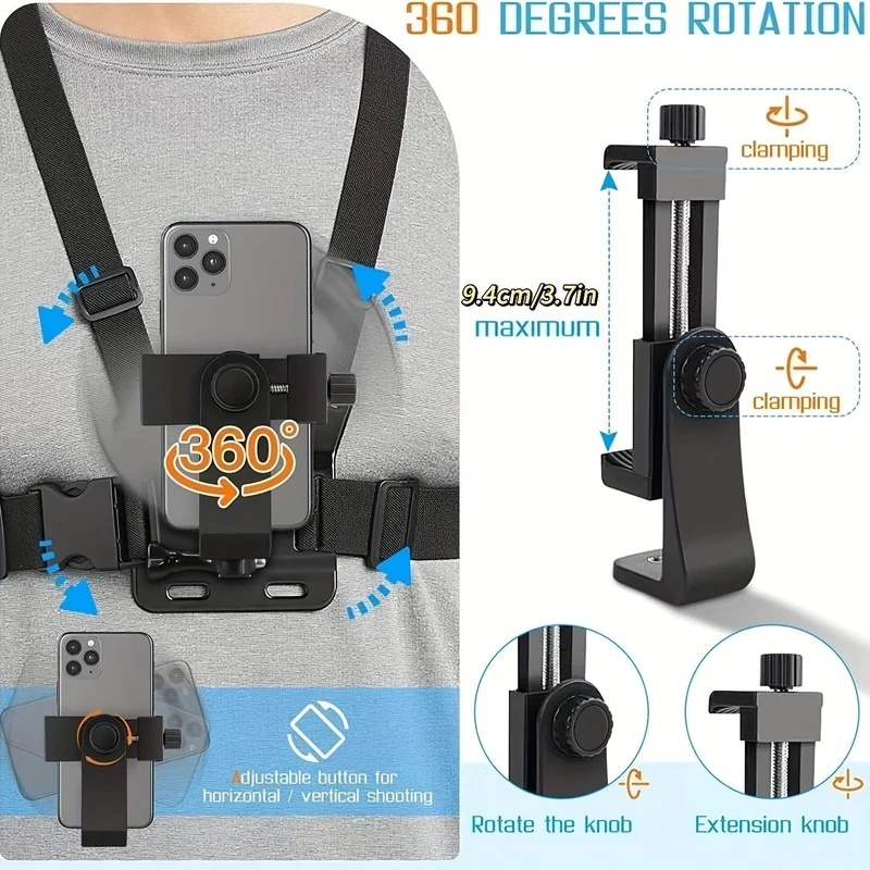 1 Stück Universal-Handy-Brustgurt-Halterung, Outdoor-Smartphone-POV-Video-Handy-Clip, Handy-Halterung, Brustgurt-Halterung