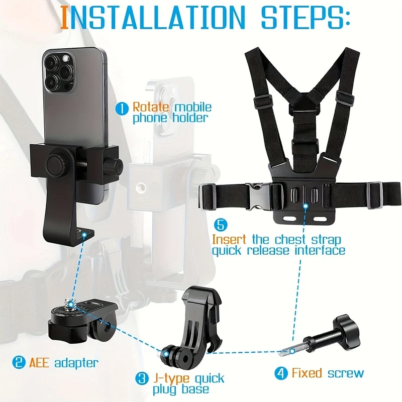 1 Stück Universal-Handy-Brustgurt-Halterung, Outdoor-Smartphone-POV-Video-Handy-Clip, Handy-Halterung, Brustgurt-Halterung