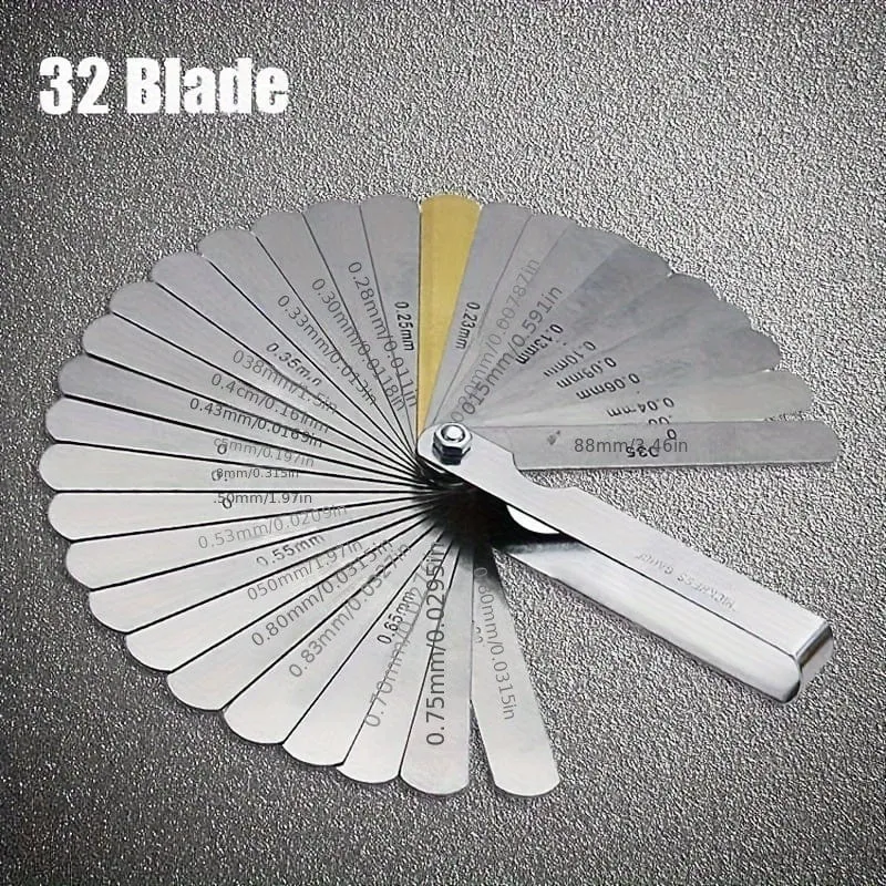 1pc 32 Klingen Fühlerlehre Metric Gap Filler 0.04-0.88mm Dicke Gage Werkzeug Für Motorrad Ventil Messung