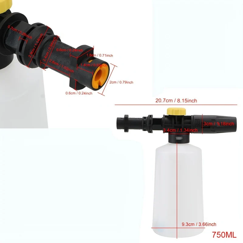 Schneeschaumlanze für Karcher K2 K3 K4 K5 K6 K7 Auto-Seifenschaumgenerator, 750 ml verstellbare Sprühdüse Hochdruckreiniger
