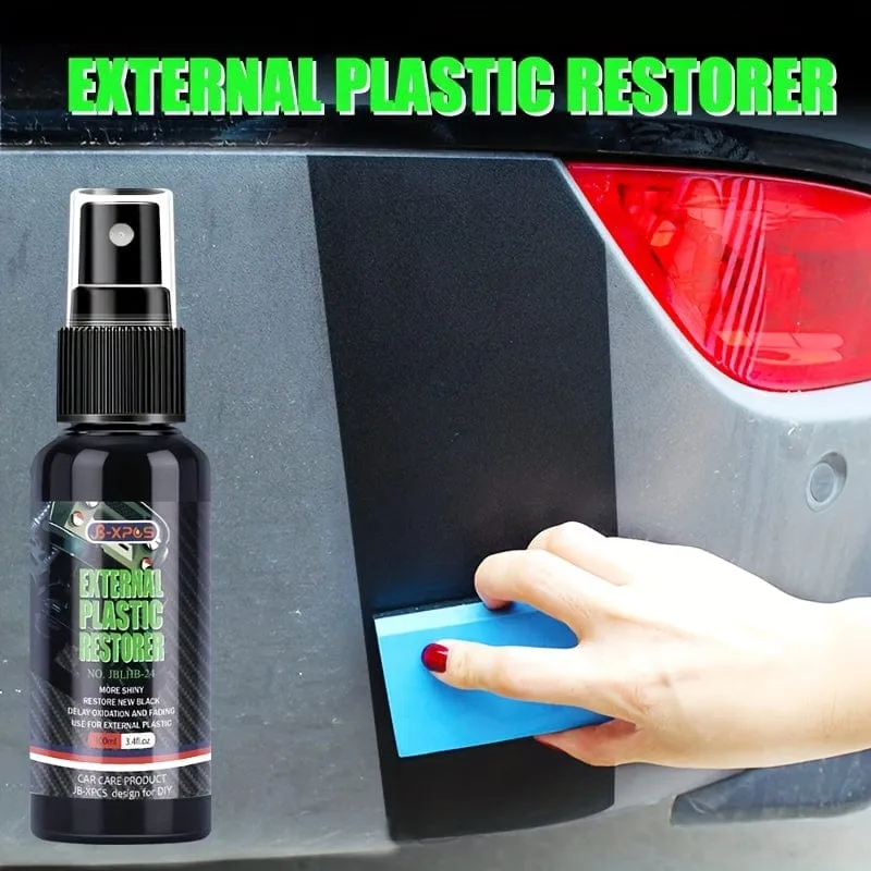 Externer Kunststoff-Restaurator, langlebige hydrophobe Schutzbeschichtung, oxidiertes Weiß und verblasste Reparatur wieder in Schwarz für die Autoaufbereitung von Kunststoffverkleidungen