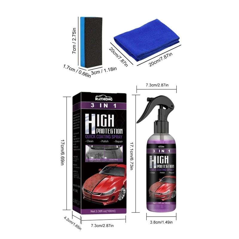 Rayhong 3-in-1-Beschichtungsspray, hoher Schutz, schnelles Autolackspray, automatische Handlack-Farbwechselreinigung