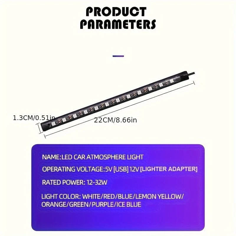 1 Set Auto-LED-Fußlichtleiste 2.54 cm 4 Innenmusik-Sprachsteuerungslicht APP-Steuerung RGB-dekorative Lampe Feuerzeugadapter Umgebungslichtleiste