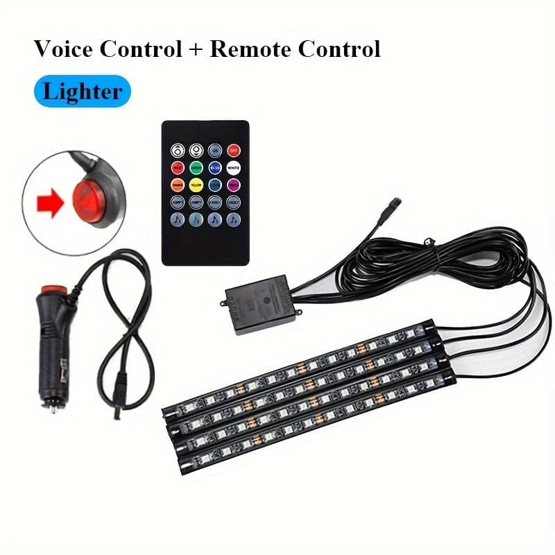 1 Set Auto-LED-Fußlichtleiste 2.54 cm 4 Innenmusik-Sprachsteuerungslicht APP-Steuerung RGB-dekorative Lampe Feuerzeugadapter Umgebungslichtleiste