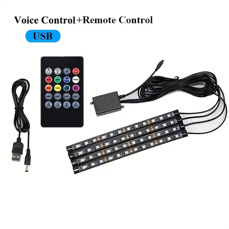 1 Set Auto-LED-Fußlichtleiste 2.54 cm 4 Innenmusik-Sprachsteuerungslicht APP-Steuerung RGB-dekorative Lampe Feuerzeugadapter Umgebungslichtleiste