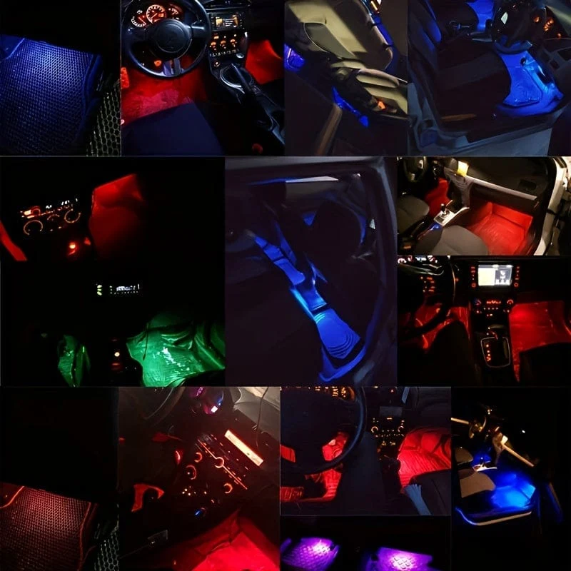 1 Set Auto-LED-Fußlichtleiste 2.54 cm 4 Innenmusik-Sprachsteuerungslicht APP-Steuerung RGB-dekorative Lampe Feuerzeugadapter Umgebungslichtleiste