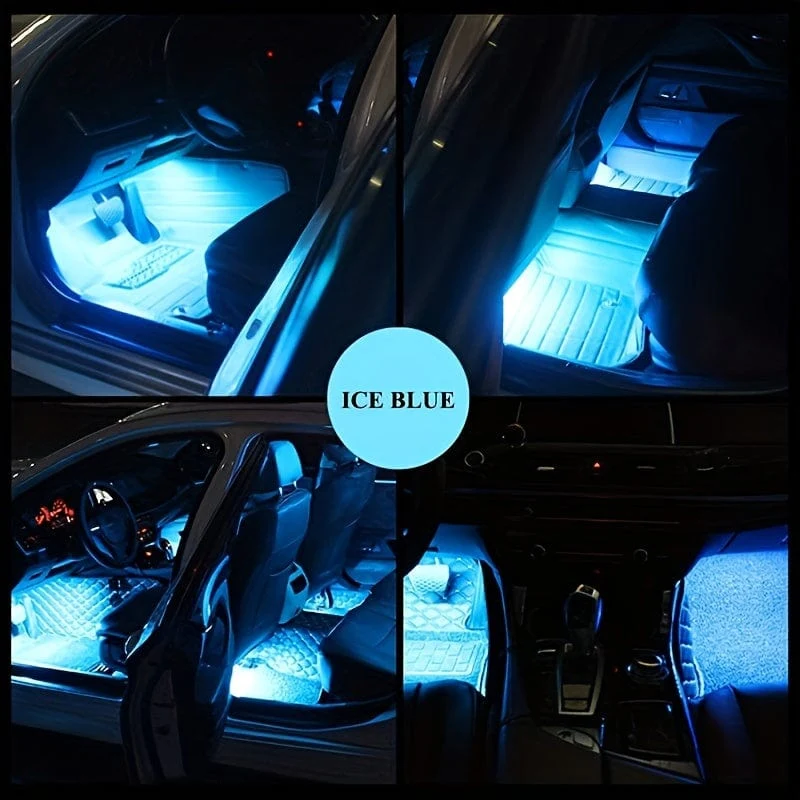 1 Set Auto-LED-Fußlichtleiste 2.54 cm 4 Innenmusik-Sprachsteuerungslicht APP-Steuerung RGB-dekorative Lampe Feuerzeugadapter Umgebungslichtleiste
