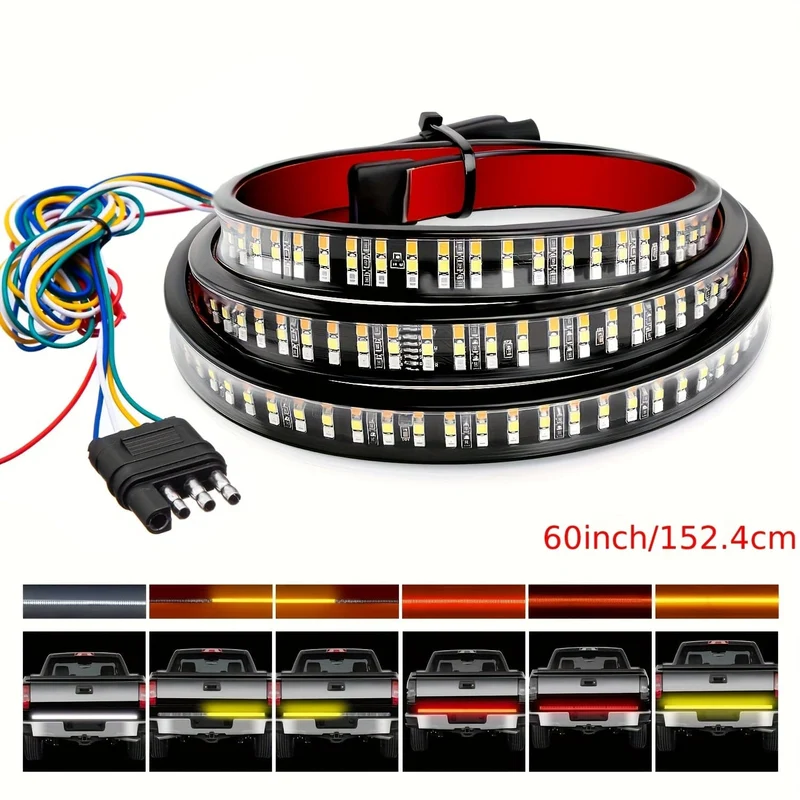 LKW-Heckklappen-Rücklichtleiste, 152.4 cm Zoll, dreireihiges LED-Lichtband mit roter Bremse, weiße umgekehrte sequentielle bernsteinfarbene Blinker