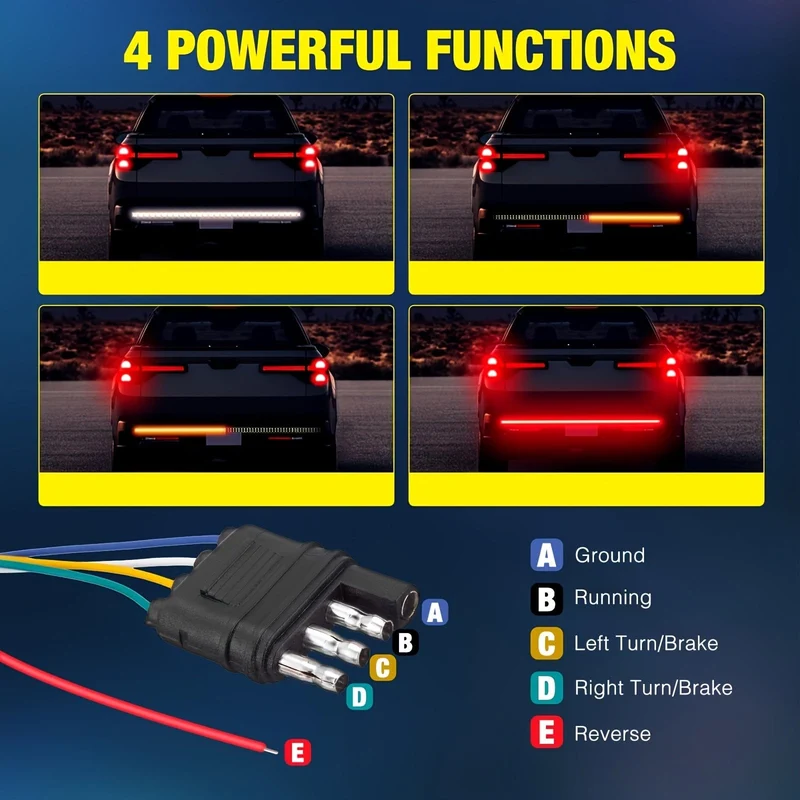 LKW-Heckklappen-Rücklichtleiste, 152.4 cm Zoll, dreireihiges LED-Lichtband mit roter Bremse, weiße umgekehrte sequentielle bernsteinfarbene Blinker