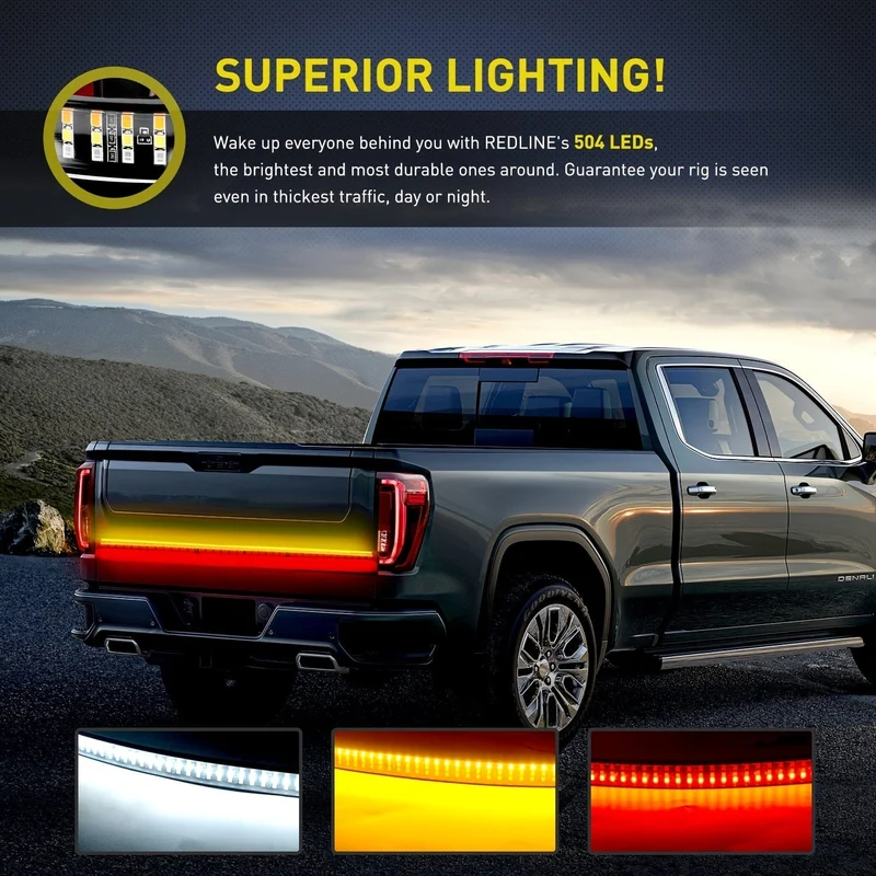 LKW-Heckklappen-Rücklichtleiste, 152.4 cm Zoll, dreireihiges LED-Lichtband mit roter Bremse, weiße umgekehrte sequentielle bernsteinfarbene Blinker