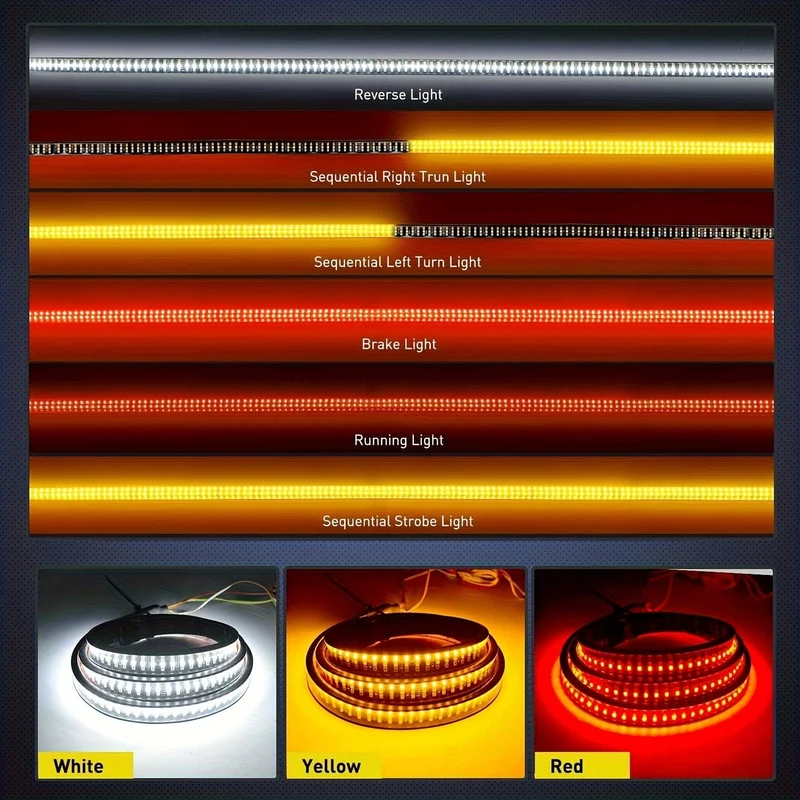 LKW-Heckklappen-Rücklichtleiste, 152.4 cm Zoll, dreireihiges LED-Lichtband mit roter Bremse, weiße umgekehrte sequentielle bernsteinfarbene Blinker