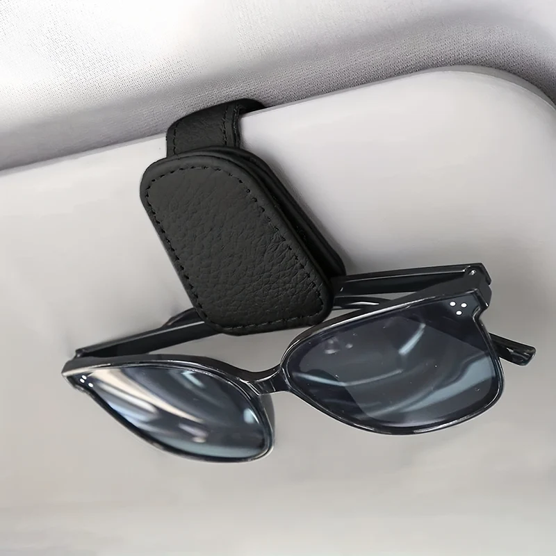 Magnetischer Sonnenbrillenhalter aus Kunstleder für die Sonnenblende im Auto, tragbarer Clip-Aufbewahrungsständer – Auto-Innenausstattung
