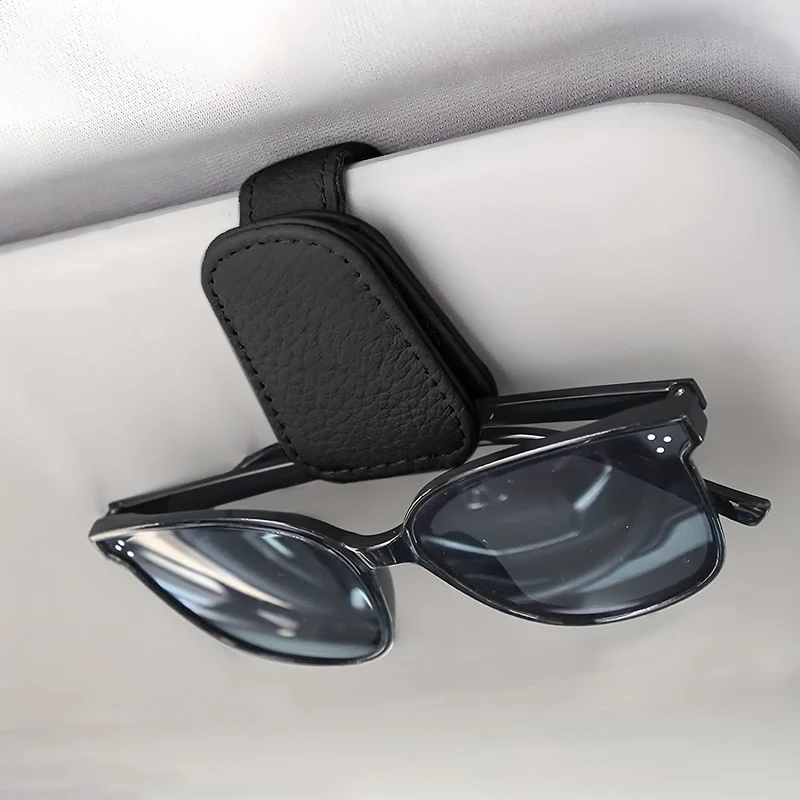 Magnetischer Sonnenbrillenhalter aus Kunstleder für die Sonnenblende im Auto, tragbarer Clip-Aufbewahrungsständer – Auto-Innenausstattung