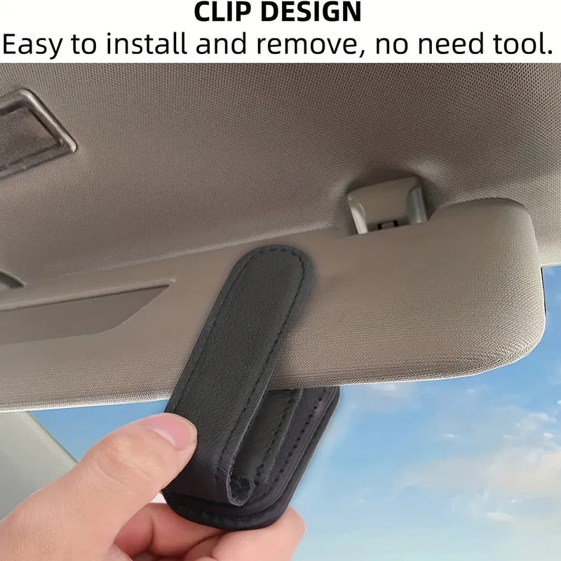 Magnetischer Sonnenbrillenhalter aus Kunstleder für die Sonnenblende im Auto, tragbarer Clip-Aufbewahrungsständer – Auto-Innenausstattung