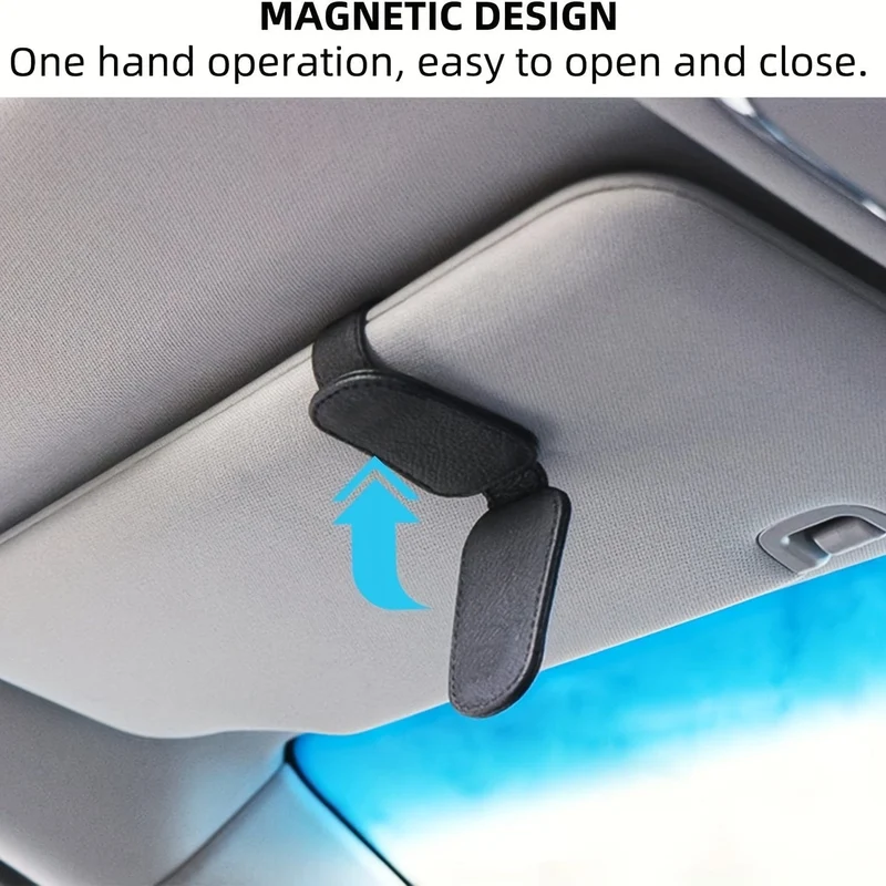Magnetischer Sonnenbrillenhalter aus Kunstleder für die Sonnenblende im Auto, tragbarer Clip-Aufbewahrungsständer – Auto-Innenausstattung
