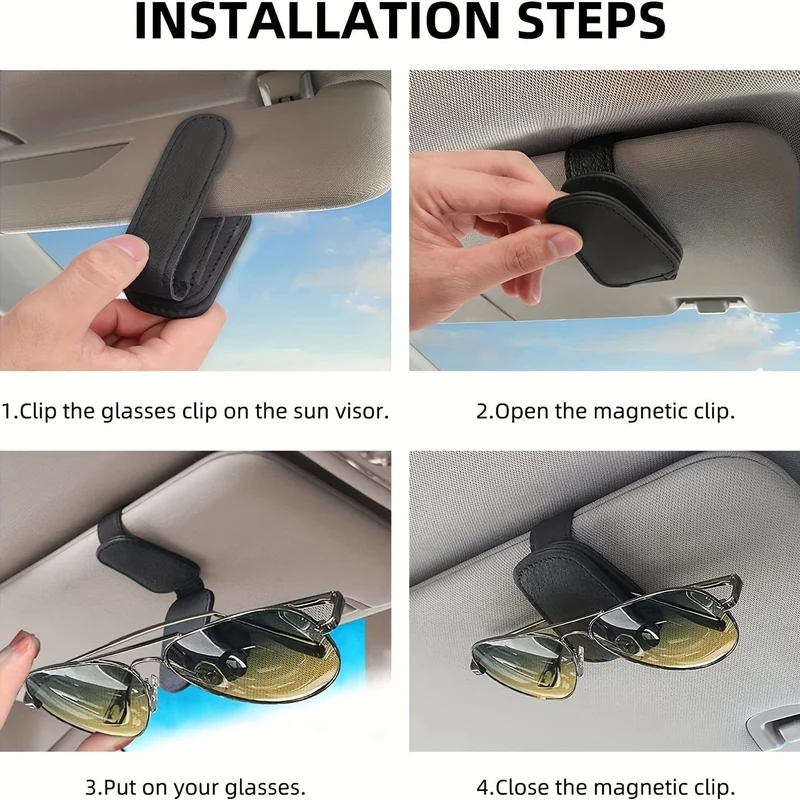 Magnetischer Sonnenbrillenhalter aus Kunstleder für die Sonnenblende im Auto, tragbarer Clip-Aufbewahrungsständer – Auto-Innenausstattung