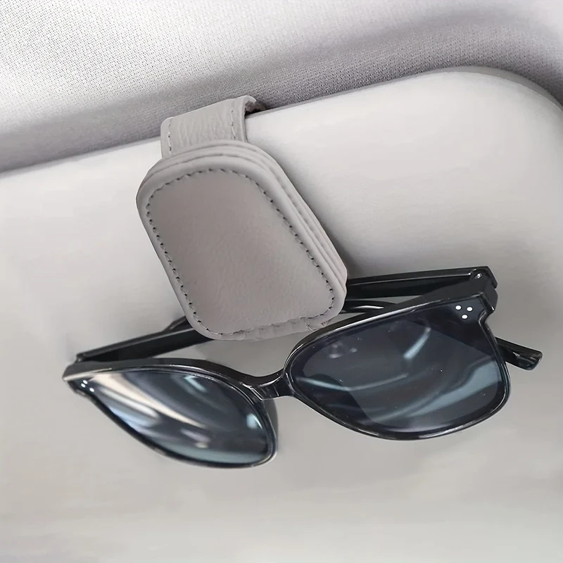 Magnetischer Sonnenbrillenhalter aus Kunstleder für die Sonnenblende im Auto, tragbarer Clip-Aufbewahrungsständer – Auto-Innenausstattung