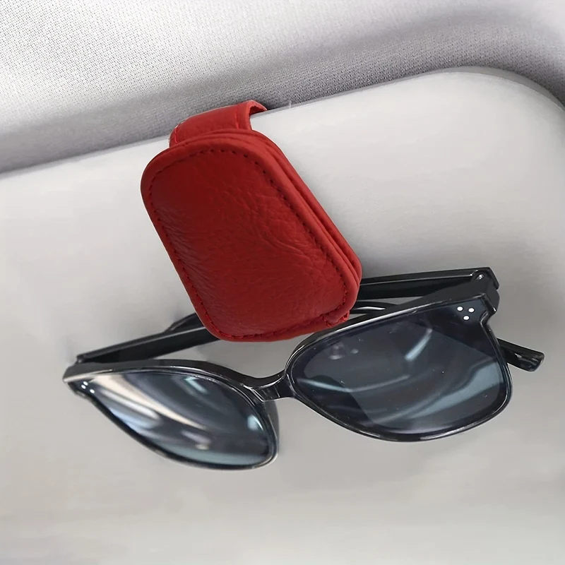 Magnetischer Sonnenbrillenhalter aus Kunstleder für die Sonnenblende im Auto, tragbarer Clip-Aufbewahrungsständer – Auto-Innenausstattung