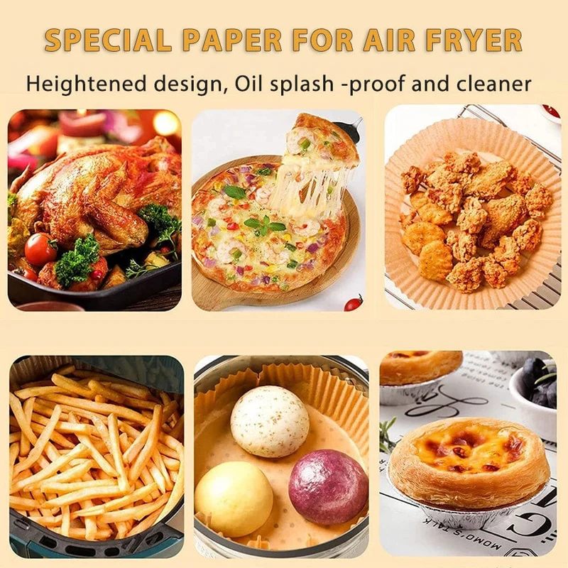 50/100 Stück, Einwegpapiereinlagen für Heißluftfritteusen, Einwegeinlagen für Heißluftfritteusen, antihaftbeschichtete Backpapiere für Heißluftfritteusen, runde Papiereinlagen für Heißluftfritteusen, antihaftbeschichtetes Pergamentpapier zum Backen, Braten, Mikrowellen, Küchenzubehör, Werkzeuge