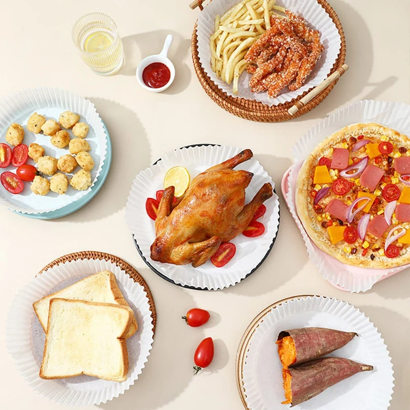 50/100 Stück, Einwegpapiereinlagen für Heißluftfritteusen, Einwegeinlagen für Heißluftfritteusen, antihaftbeschichtete Backpapiere für Heißluftfritteusen, runde Papiereinlagen für Heißluftfritteusen, antihaftbeschichtetes Pergamentpapier zum Backen, Braten, Mikrowellen, Küchenzubehör, Werkzeuge