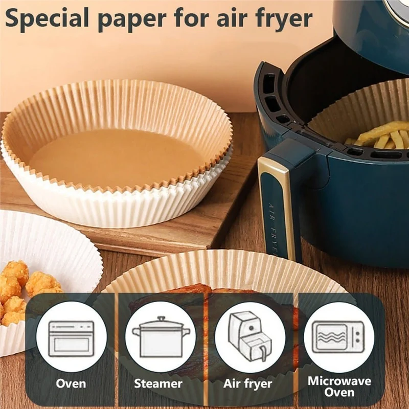 50/100 Stück, Einwegpapiereinlagen für Heißluftfritteusen, Einwegeinlagen für Heißluftfritteusen, antihaftbeschichtete Backpapiere für Heißluftfritteusen, runde Papiereinlagen für Heißluftfritteusen, antihaftbeschichtetes Pergamentpapier zum Backen, Braten, Mikrowellen, Küchenzubehör, Werkzeuge