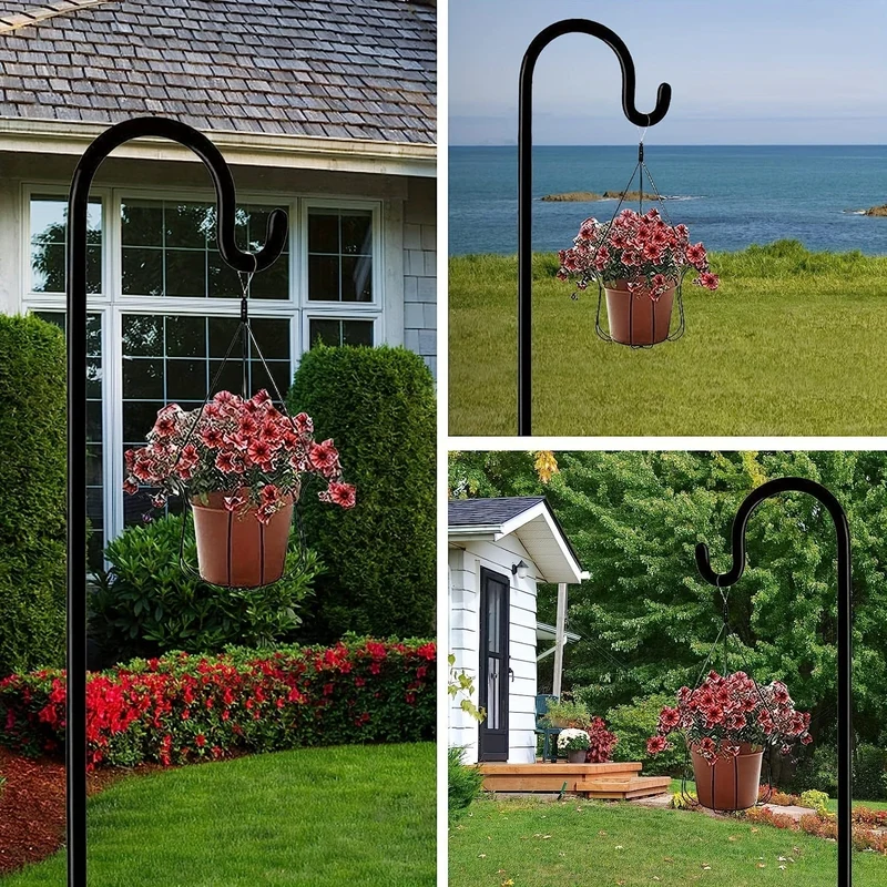1 Stück Schäferhaken, 63 Zoll hoch, 2.54/7.62 cm dick, verstellbar, rostbeständig, Schäferhaken für Solarleuchten im Freien, Laternen, Blumenkörbe, Vogelhäuschen