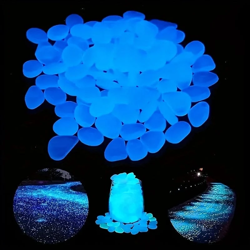 100 Stück/Beutel leuchtende fluoreszierende Steine, im Dunkeln leuchtende Steine, DIY-Außendekoration für Aquarium, Garten, Bonsai, Weg, Aquarium und Blumentopf, Party- und Festivaldekorationen