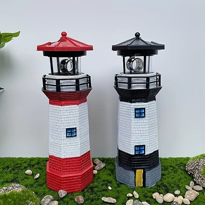 1 Stück, Solar-Leuchtturm, Gartenleuchten, LED-Solar-Leuchtturm-Statue mit rotierendem Licht, wasserdichte Gartenornamente, Szenendekoration, Festival-Dekoration, Raumdekoration, Heimdekoration, Bürodekoration, Themenparty-Dekoration, Weihnachtsdekoration