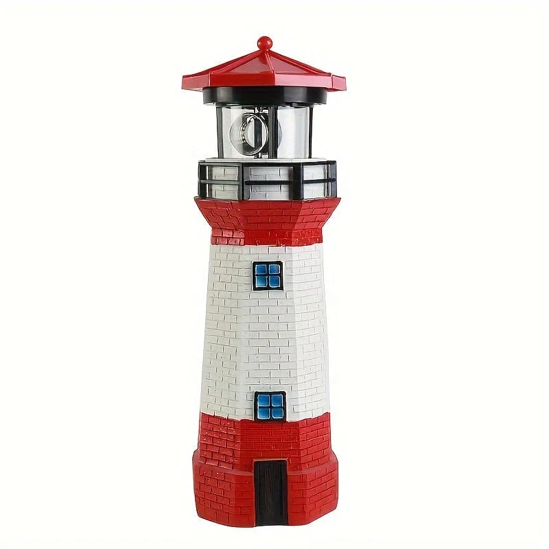 1 Stück, Solar-Leuchtturm, Gartenleuchten, LED-Solar-Leuchtturm-Statue mit rotierendem Licht, wasserdichte Gartenornamente, Szenendekoration, Festival-Dekoration, Raumdekoration, Heimdekoration, Bürodekoration, Themenparty-Dekoration, Weihnachtsdekoration