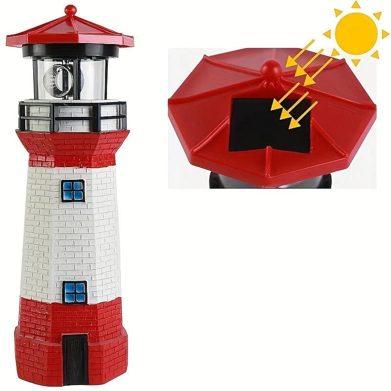 1 Stück, Solar-Leuchtturm, Gartenleuchten, LED-Solar-Leuchtturm-Statue mit rotierendem Licht, wasserdichte Gartenornamente, Szenendekoration, Festival-Dekoration, Raumdekoration, Heimdekoration, Bürodekoration, Themenparty-Dekoration, Weihnachtsdekoration
