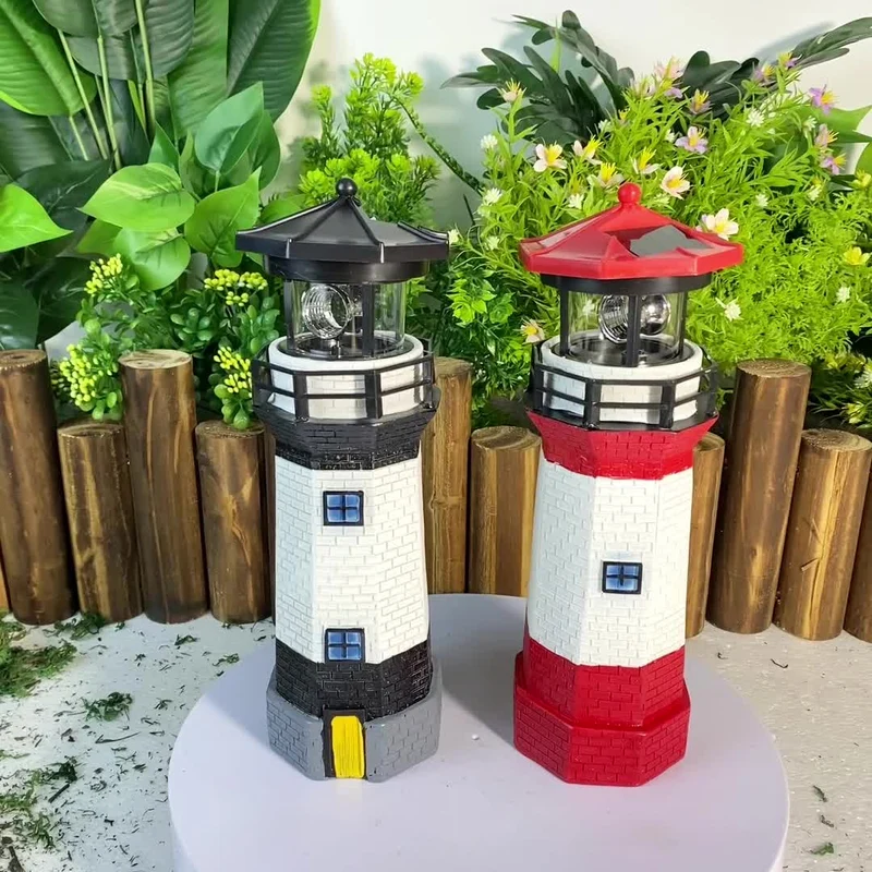 1 Stück, Solar-Leuchtturm, Gartenleuchten, LED-Solar-Leuchtturm-Statue mit rotierendem Licht, wasserdichte Gartenornamente, Szenendekoration, Festival-Dekoration, Raumdekoration, Heimdekoration, Bürodekoration, Themenparty-Dekoration, Weihnachtsdekoration