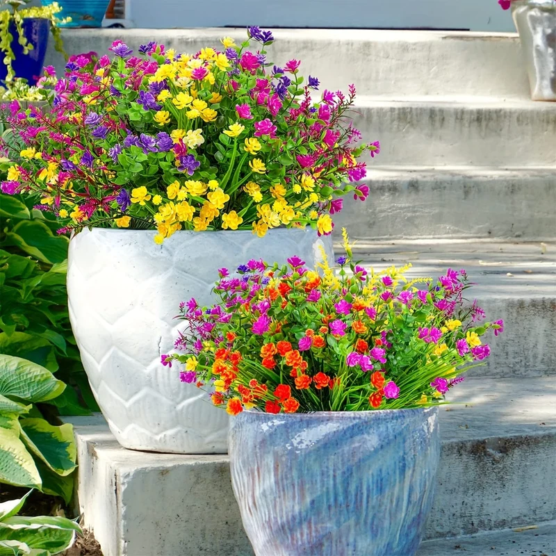 16 Bündel Outdoor-Kunststoffpflanzen, künstliche Blumen, Kunststräucher, Kunstpflanzen, Grün, Weizengras, UV-beständig, für Frühling, Sommer, Garten, Terrasse, Fenster, Büro, Tisch, Küche, Heimdekoration