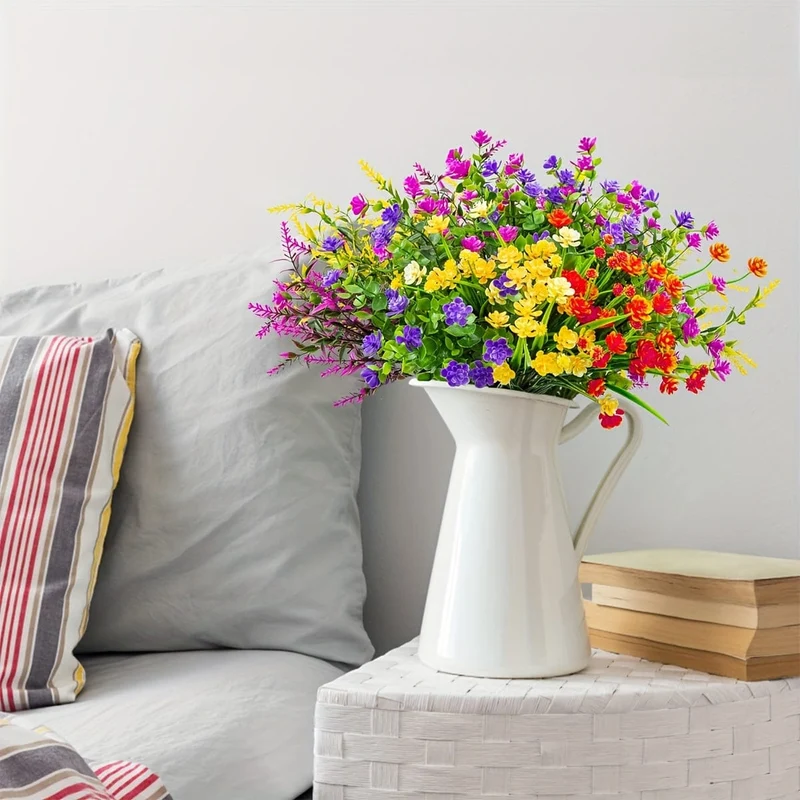 16 Bündel Outdoor-Kunststoffpflanzen, künstliche Blumen, Kunststräucher, Kunstpflanzen, Grün, Weizengras, UV-beständig, für Frühling, Sommer, Garten, Terrasse, Fenster, Büro, Tisch, Küche, Heimdekoration