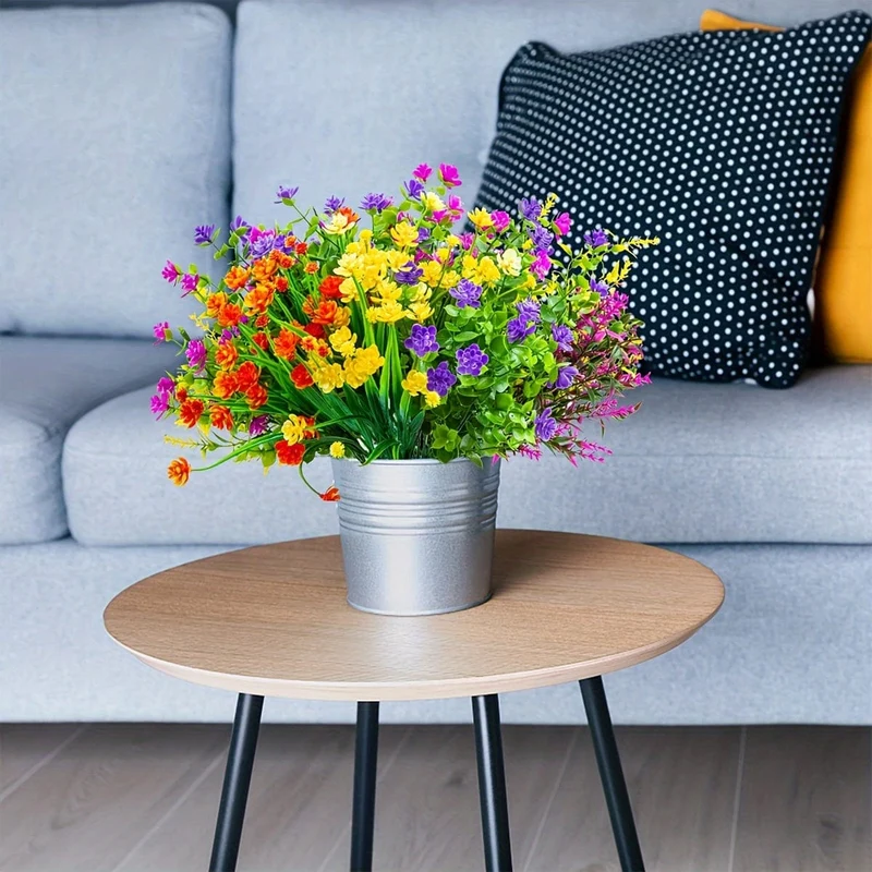 16 Bündel Outdoor-Kunststoffpflanzen, künstliche Blumen, Kunststräucher, Kunstpflanzen, Grün, Weizengras, UV-beständig, für Frühling, Sommer, Garten, Terrasse, Fenster, Büro, Tisch, Küche, Heimdekoration