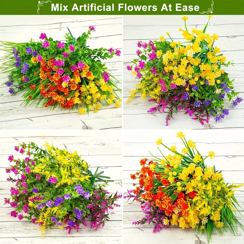 16 Bündel Outdoor-Kunststoffpflanzen, künstliche Blumen, Kunststräucher, Kunstpflanzen, Grün, Weizengras, UV-beständig, für Frühling, Sommer, Garten, Terrasse, Fenster, Büro, Tisch, Küche, Heimdekoration
