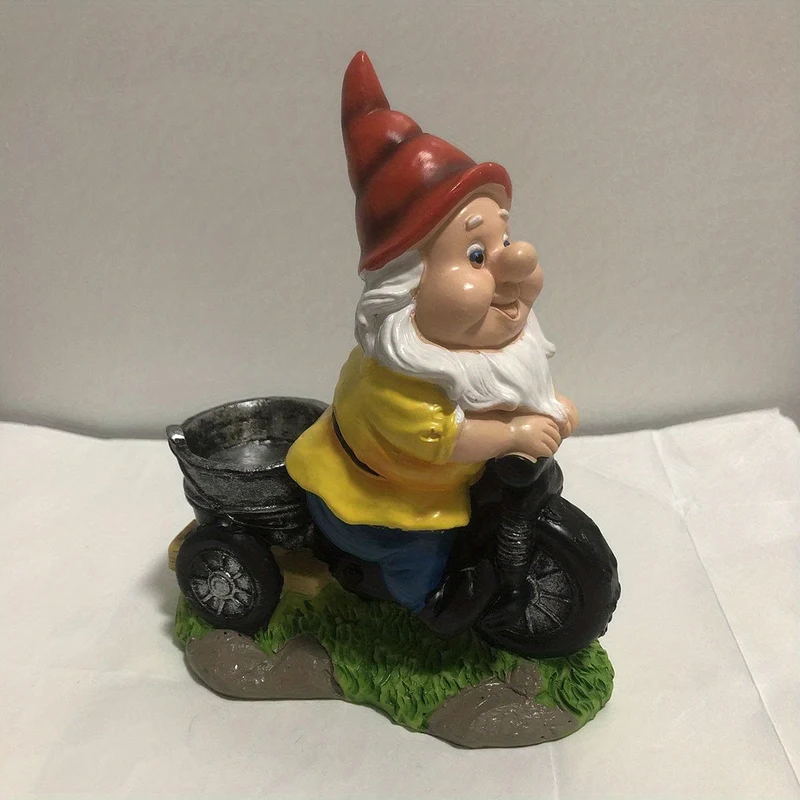 1 Stück, radfahrender Zwerg, Blumenzwerg, Hofstatue, Gartenzwerg, Dekoration, Skulptur, Ornament, Kunstharz, Außendekoration, Gartendekoration, Gartenbedarf, Urlaubsbedarf, Kunsthandwerk aus Kunstharz, Ornamente für Terrasse, Rasen, Gartenkunst